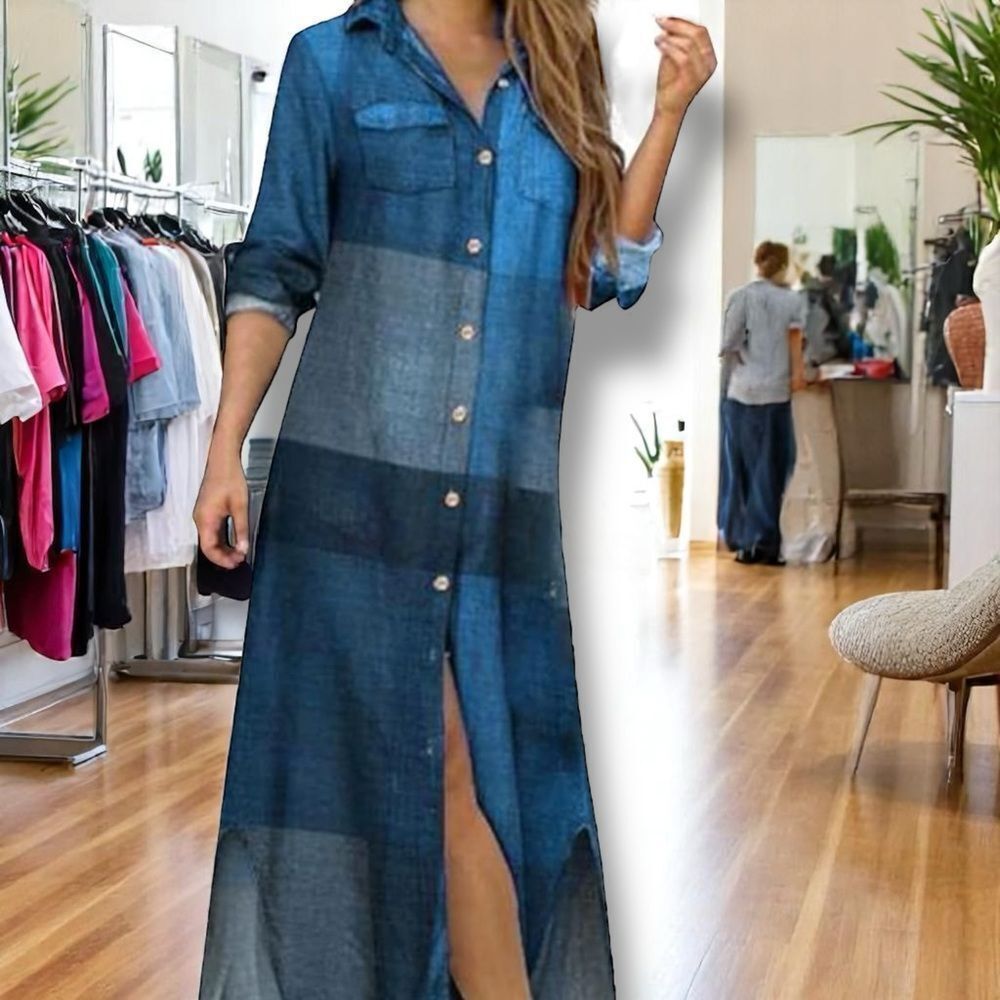 Blue Plaid Button Down Maxi Shirt Dress  XL NWT